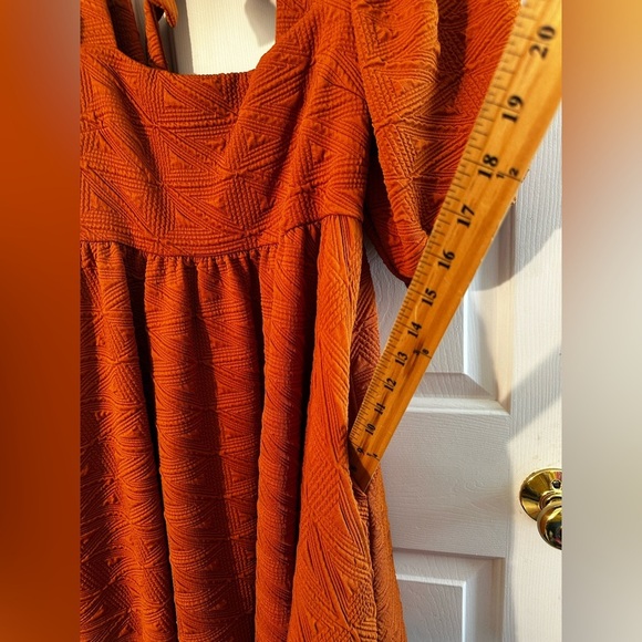 FREE PEOPLE Babydoll SUNSET Sz Large Back Cut Out Bow PUFF Sleeves A-line Dress - Picture 9 of 16